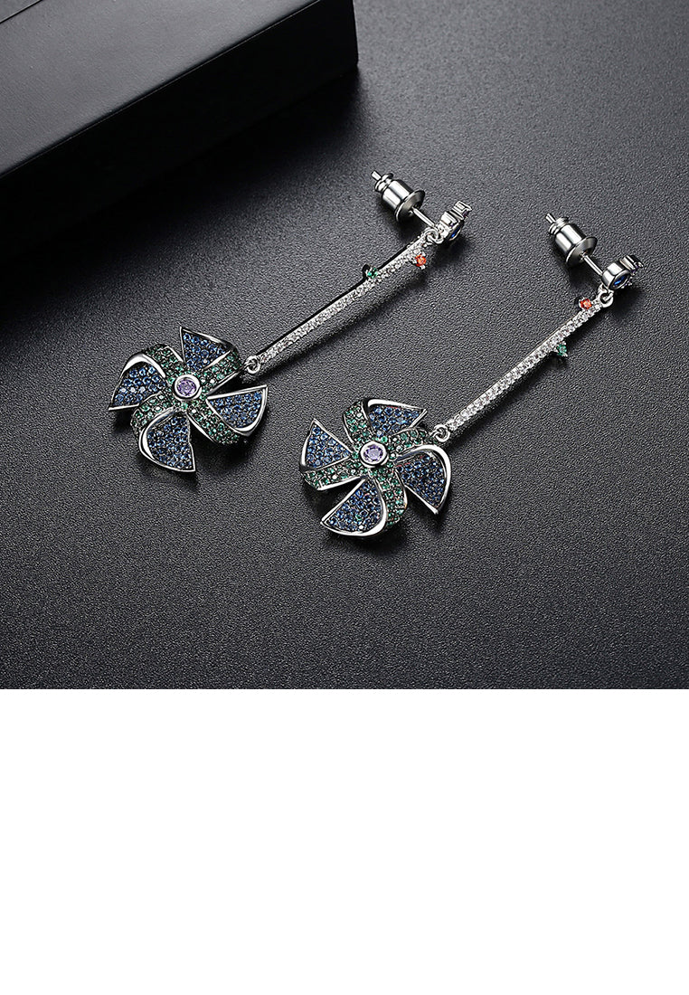 Fashion Creative Geometric Windmill Long Earrings with Cubic Zirconia - Luxurious Look