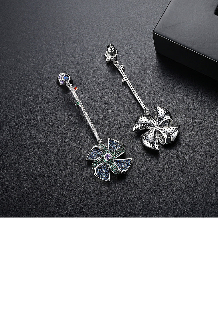 Fashion Creative Geometric Windmill Long Earrings with Cubic Zirconia - Luxurious Look