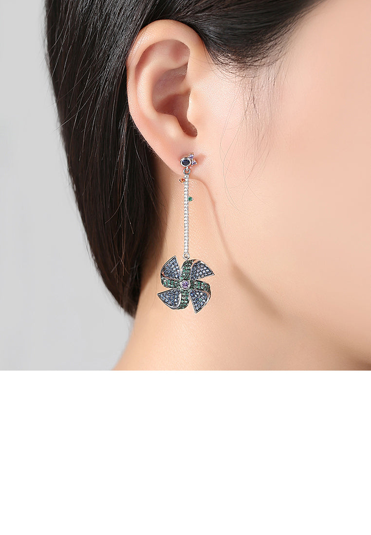 Fashion Creative Geometric Windmill Long Earrings with Cubic Zirconia - Luxurious Look