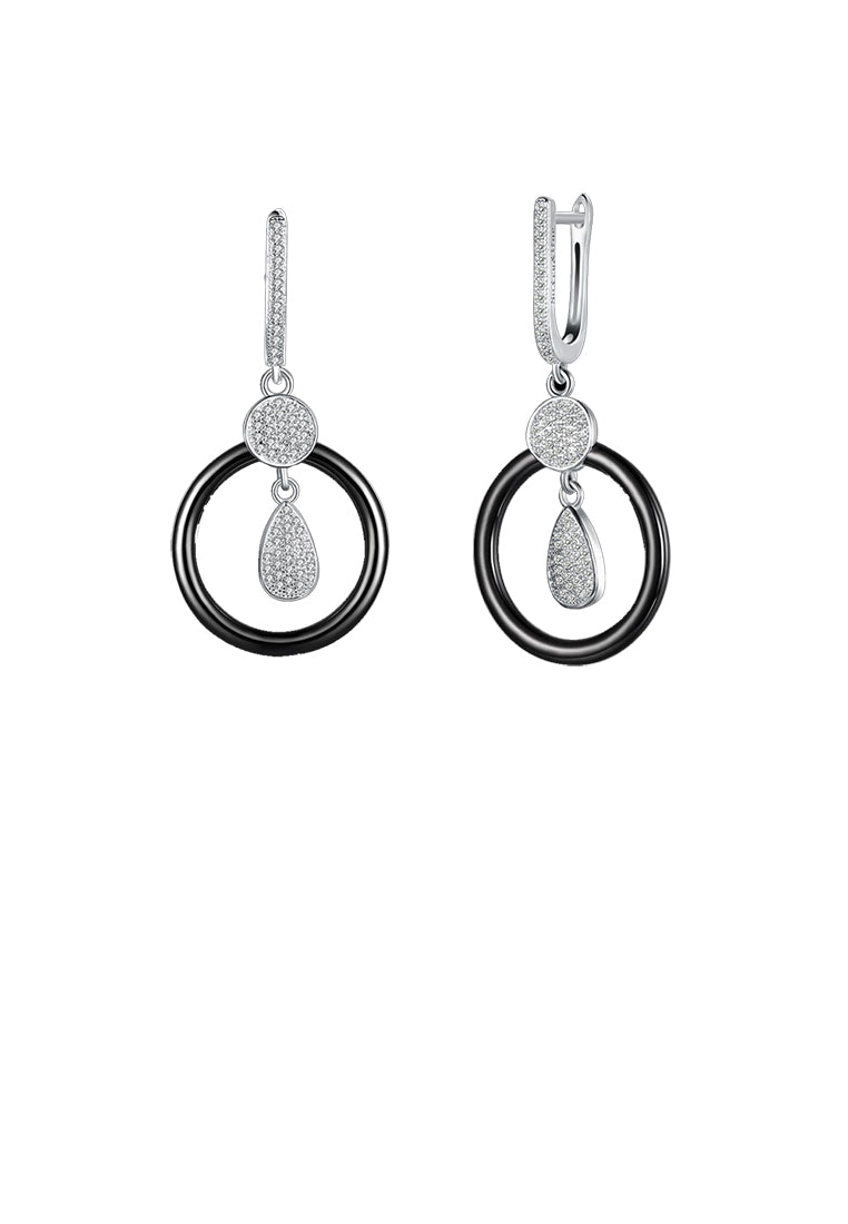925 Sterling Silve Simple Elegant Noble Luxury Round Black Ceramic Earrings with Cubic Zircon