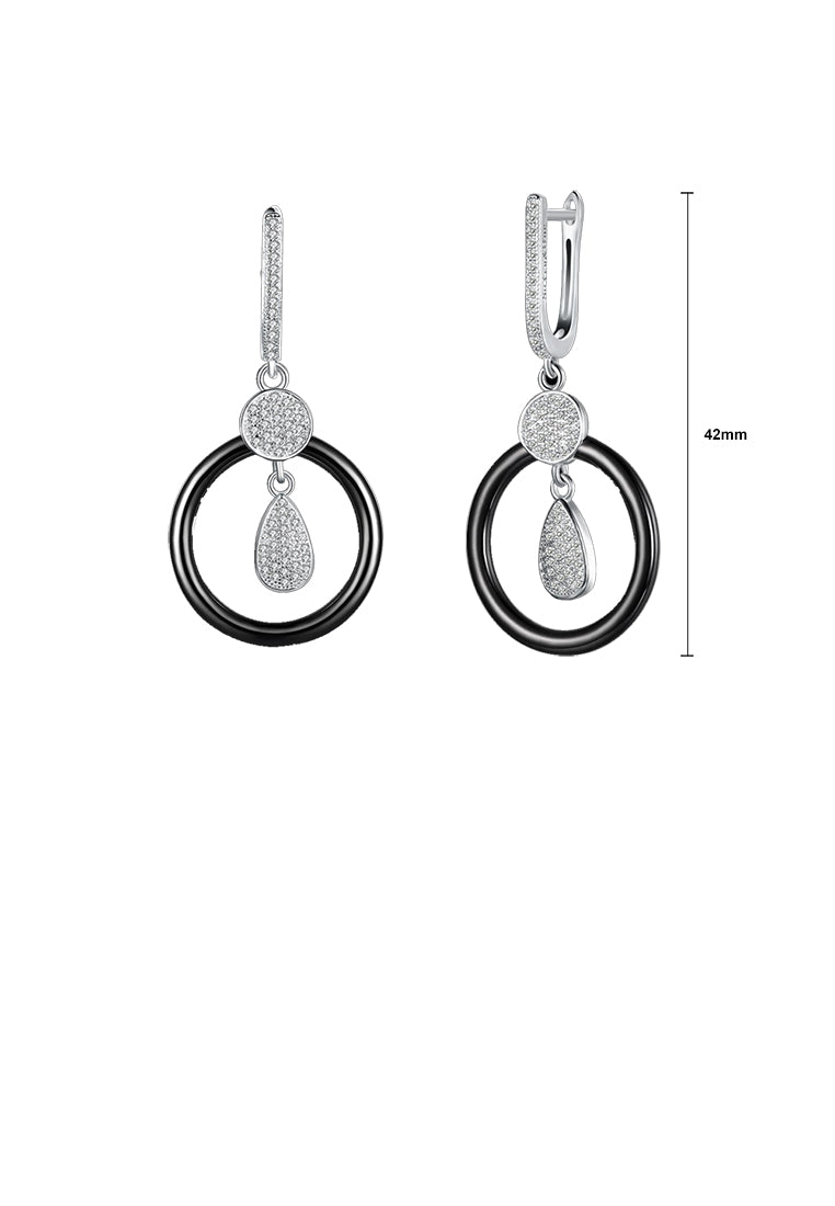 925 Sterling Silve Simple Elegant Noble Luxury Round Black Ceramic Earrings with Cubic Zircon