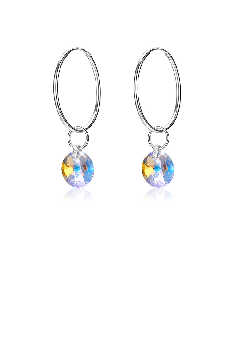 925 Sterling Silver Simple Fashion White Austrian Element Crystal Circle Earrings