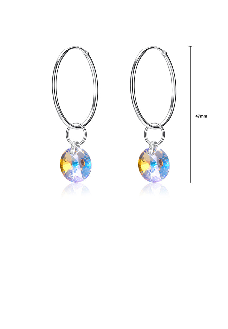 925 Sterling Silver Simple Fashion White Austrian Element Crystal Circle Earrings