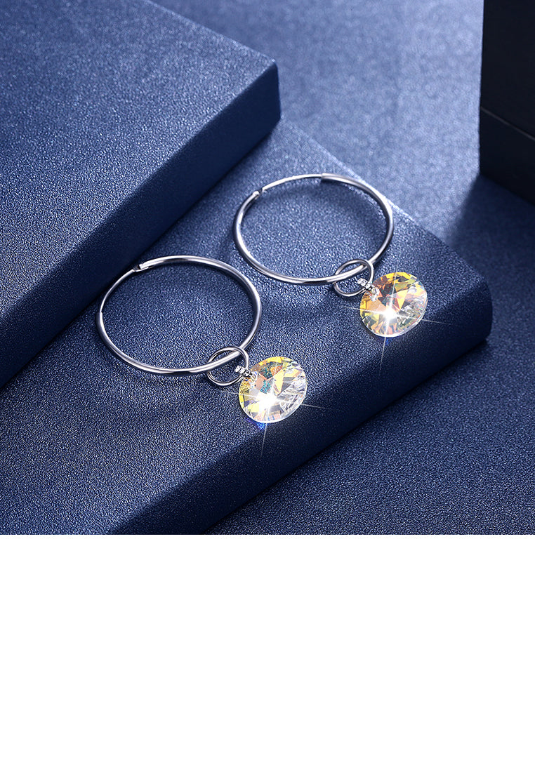 925 Sterling Silver Simple Fashion White Austrian Element Crystal Circle Earrings