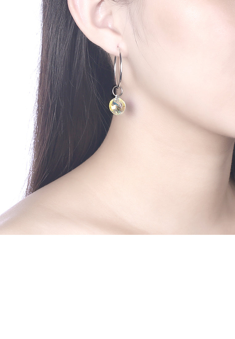 925 Sterling Silver Simple Fashion White Austrian Element Crystal Circle Earrings