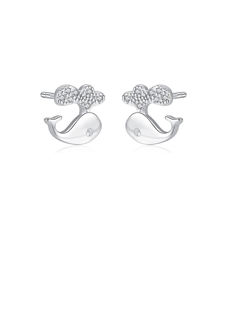 925 Sterling Silver Simple and Cute Dolphin Stud Earrings with Cubic Zirconia - Luxurious Look