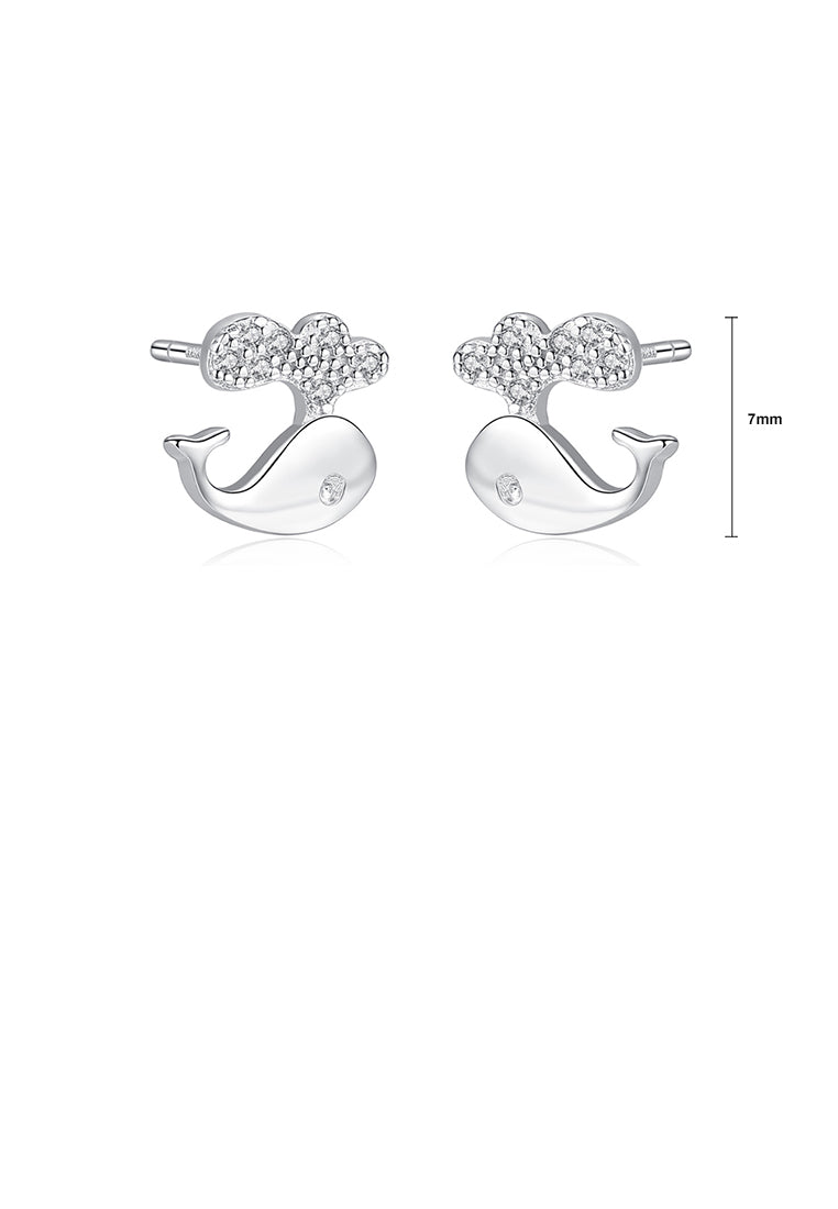 925 Sterling Silver Simple and Cute Dolphin Stud Earrings with Cubic Zirconia - Luxurious Look