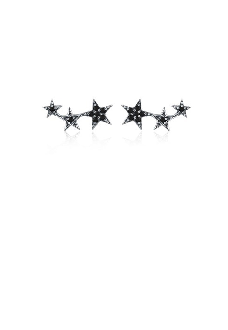 925 Sterling Silver Simple Fashion Star Stud Earrings with Black Cubic Zirconia - Luxurious Look