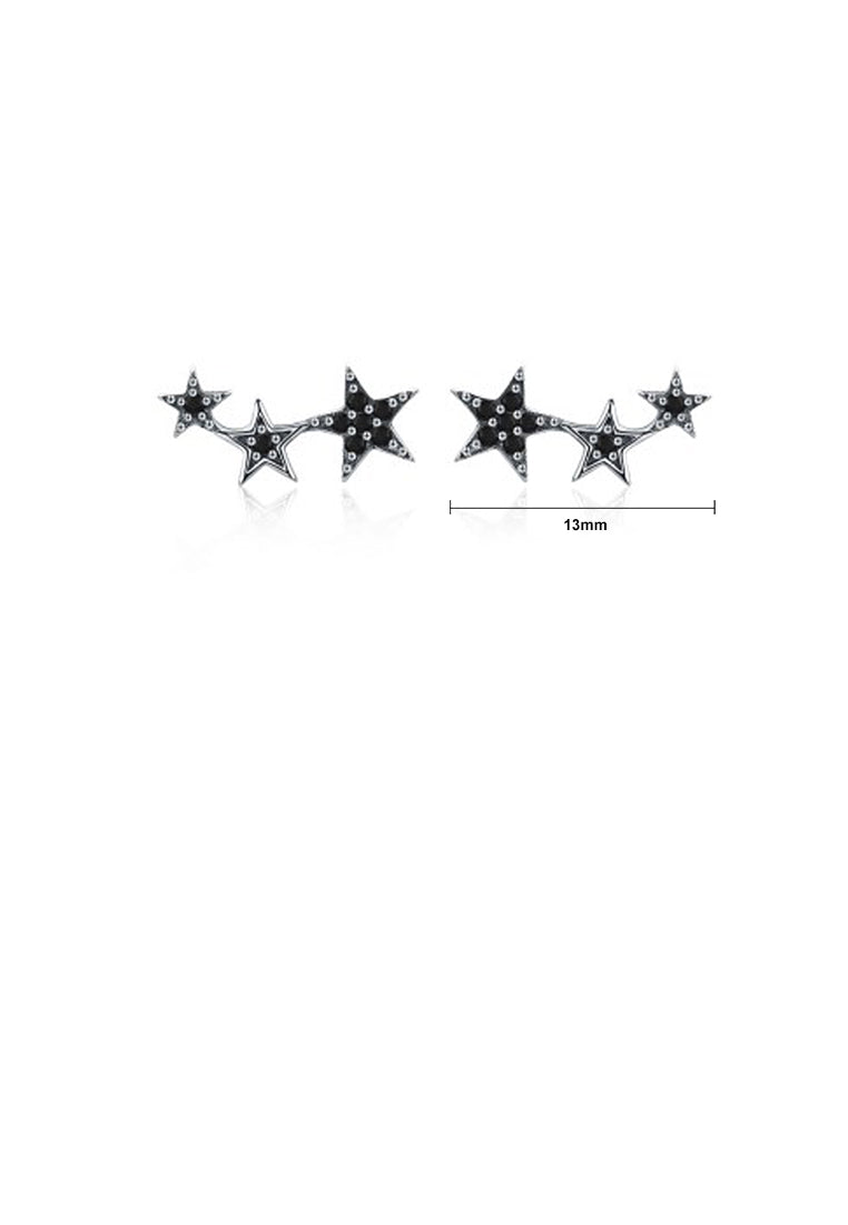 925 Sterling Silver Simple Fashion Star Stud Earrings with Black Cubic Zirconia - Luxurious Look