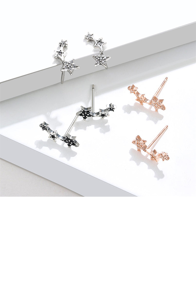 925 Sterling Silver Simple Fashion Star Stud Earrings with Black Cubic Zirconia - Luxurious Look