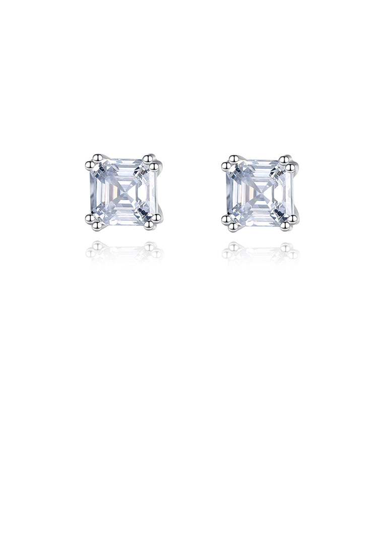925 Sterling Silver Simple and Exquisite Geometric Square Cubic Zirconia Stud Earrings - Luxurious Look