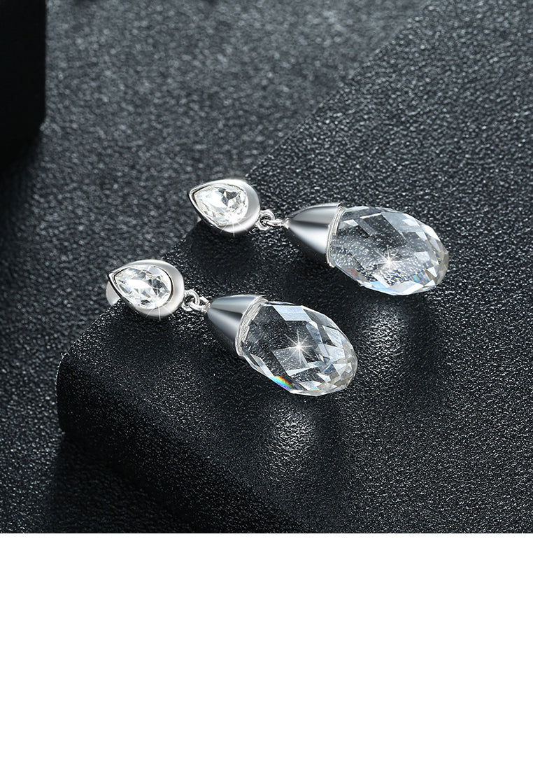 925 Sterling Silver Elegant Fashion Simple Water Drop Shape Austrian Element Crystal Earrings