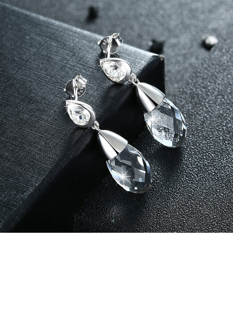 925 Sterling Silver Elegant Fashion Simple Water Drop Shape Austrian Element Crystal Earrings