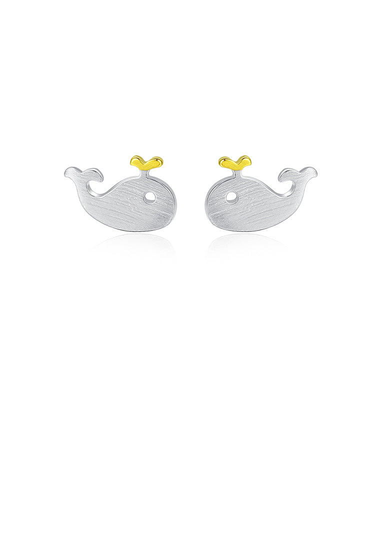 925 Sterling Silver Simple Cute Whale Stud Earrings