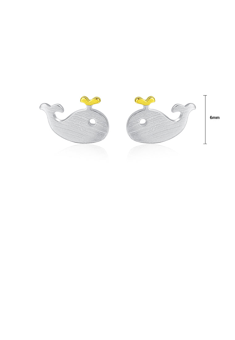 925 Sterling Silver Simple Cute Whale Stud Earrings