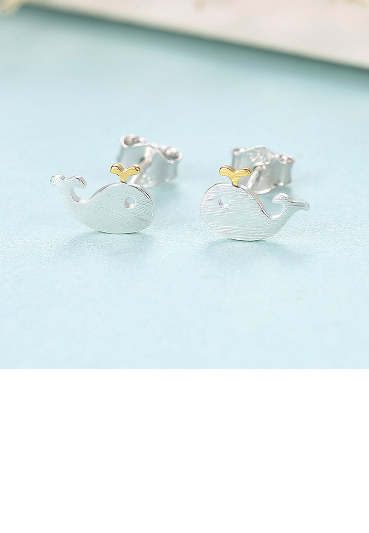 925 Sterling Silver Simple Cute Whale Stud Earrings