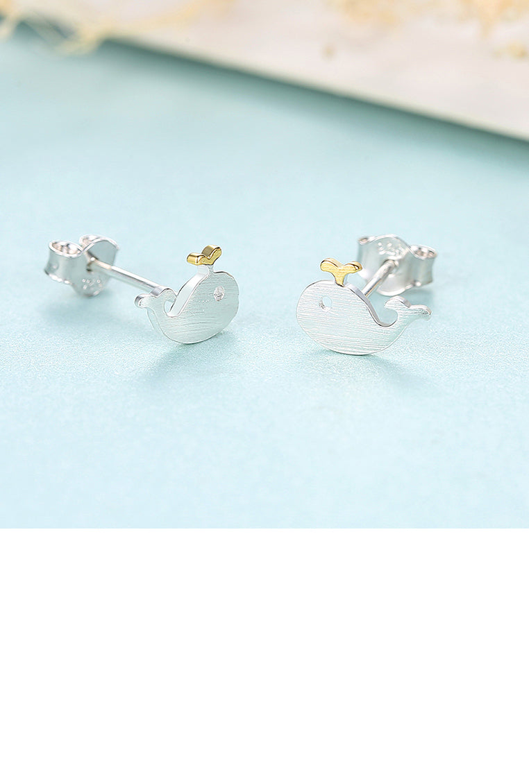 925 Sterling Silver Simple Cute Whale Stud Earrings