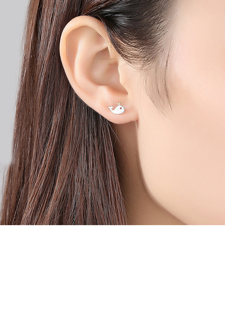 925 Sterling Silver Simple Cute Whale Stud Earrings
