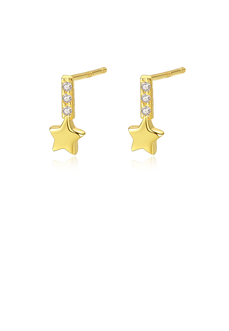 925 Sterling Silver Plated Gold Simple and Delicate Star Earrings with Cubic Zirconia - Luxurious Look