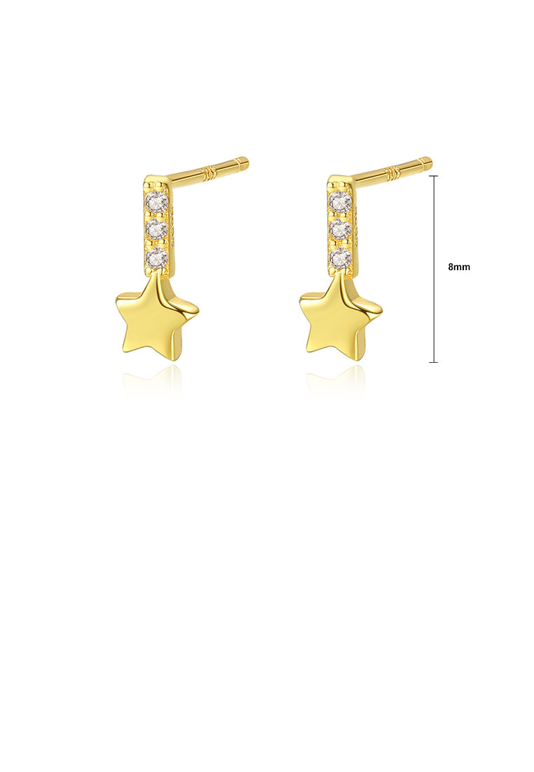 925 Sterling Silver Plated Gold Simple and Delicate Star Earrings with Cubic Zirconia - Luxurious Look