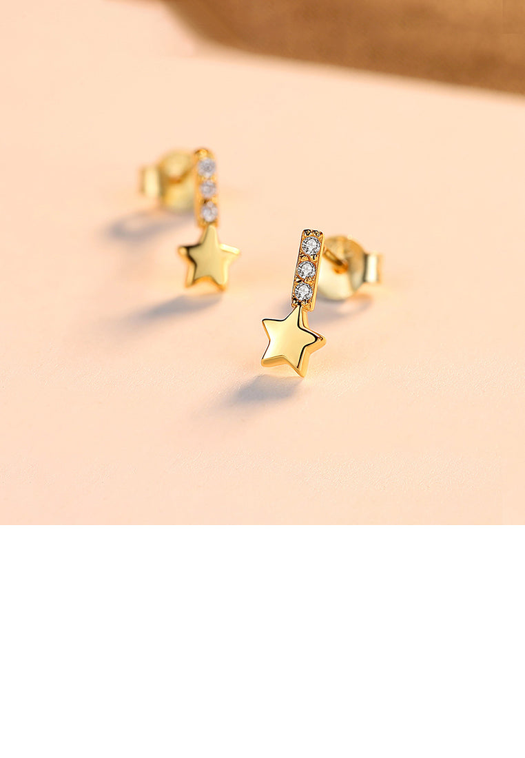 925 Sterling Silver Plated Gold Simple and Delicate Star Earrings with Cubic Zirconia - Luxurious Look