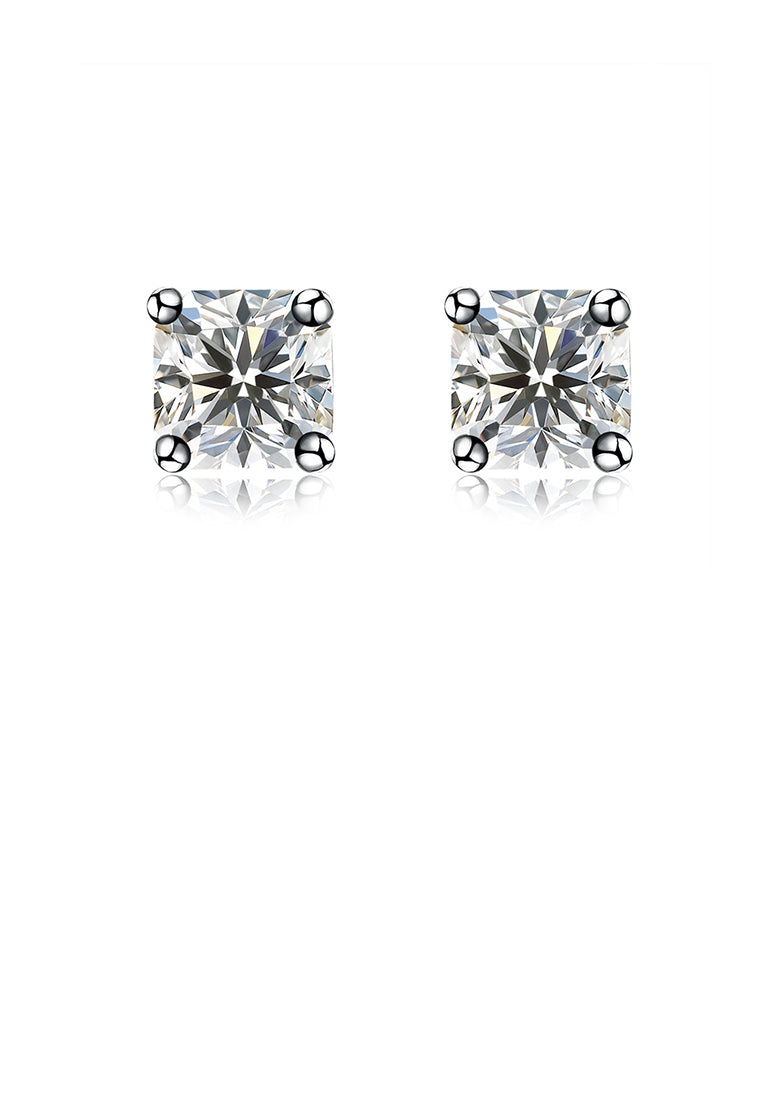 925 Sterling Silver Simple Geometric Square Cubic Zirconia Stud Earrings - Luxurious Look
