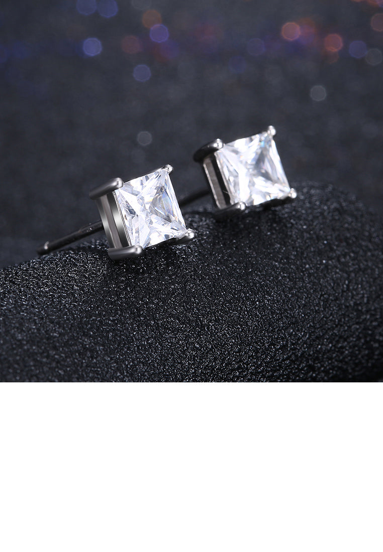 925 Sterling Silver Simple Geometric Square Cubic Zirconia Stud Earrings - Luxurious Look