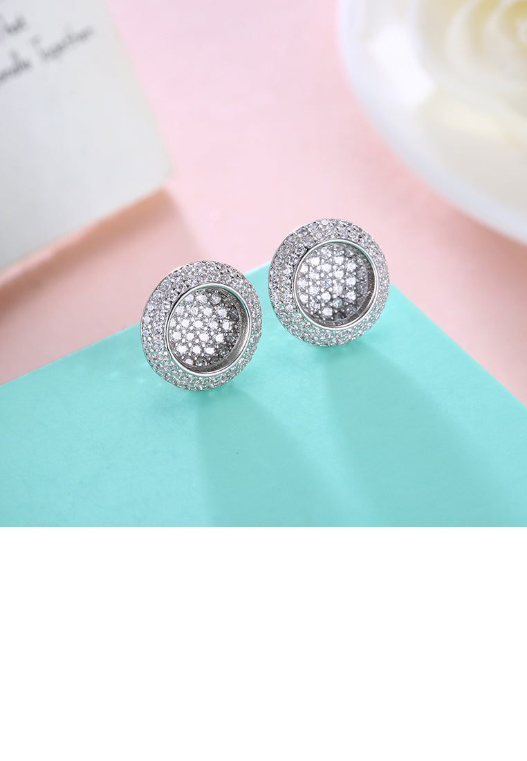 925 Sterling Silver Sparkling Luxury Elegant Noble Sun Flower Round Brilliant Earrings with Cubic Zircon