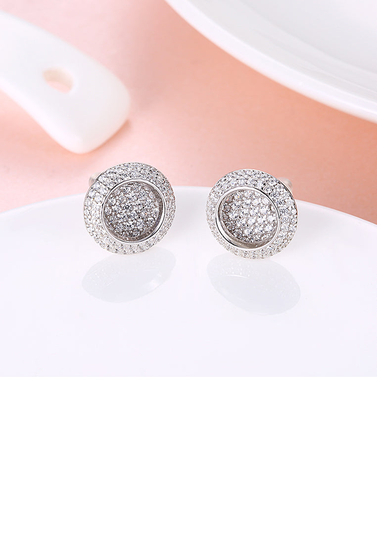 925 Sterling Silver Sparkling Luxury Elegant Noble Sun Flower Round Brilliant Earrings with Cubic Zircon