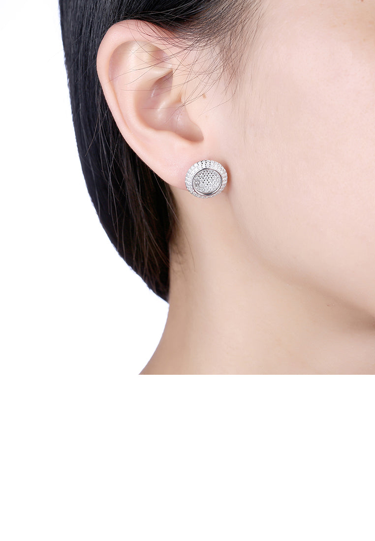 925 Sterling Silver Sparkling Luxury Elegant Noble Sun Flower Round Brilliant Earrings with Cubic Zircon