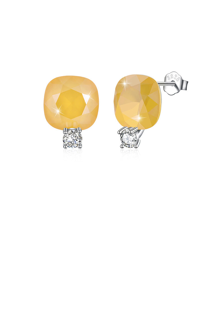 925 Sterling Silver Fashion Simple Geometric Square Stud Earrings with Yellow Austrian Element Crystal