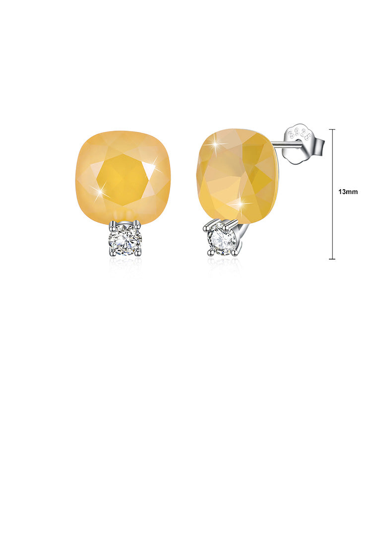 925 Sterling Silver Fashion Simple Geometric Square Stud Earrings with Yellow Austrian Element Crystal