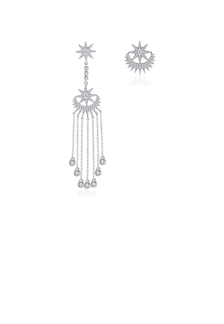 Simple Personality Star Moon Tassel Asymmetric Earrings with Cubic Zirconia - Luxurious Look