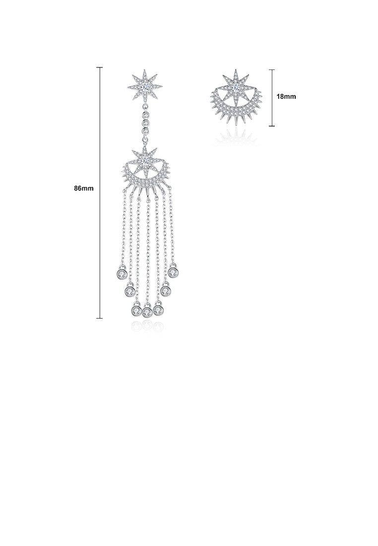 Simple Personality Star Moon Tassel Asymmetric Earrings with Cubic Zirconia - Luxurious Look