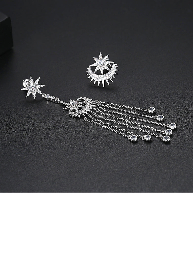Simple Personality Star Moon Tassel Asymmetric Earrings with Cubic Zirconia - Luxurious Look