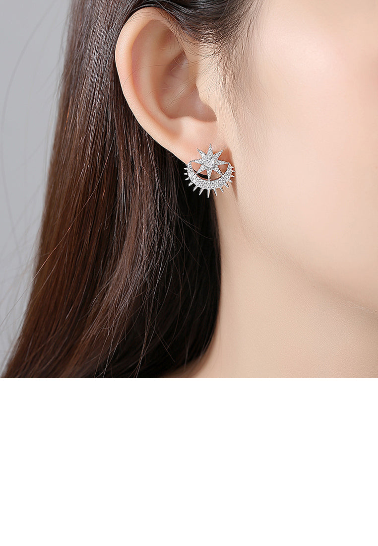 Simple Personality Star Moon Tassel Asymmetric Earrings with Cubic Zirconia - Luxurious Look