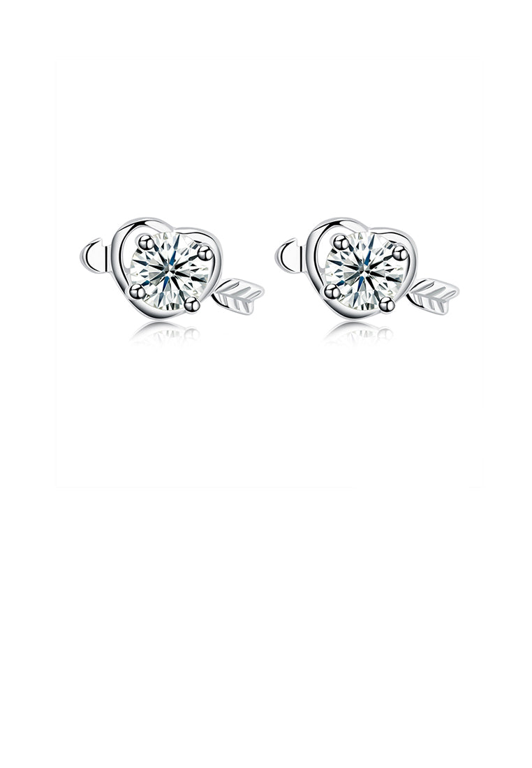 925 Sterling Silver Fashion Heart Arrow Stud Earrings with Cubic Zircon
