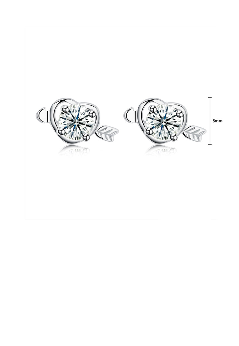 925 Sterling Silver Fashion Heart Arrow Stud Earrings with Cubic Zircon