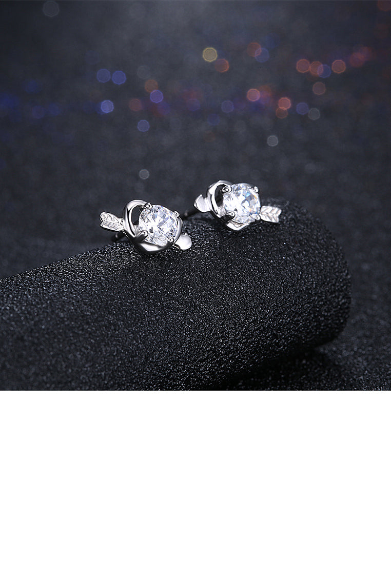 925 Sterling Silver Fashion Heart Arrow Stud Earrings with Cubic Zircon