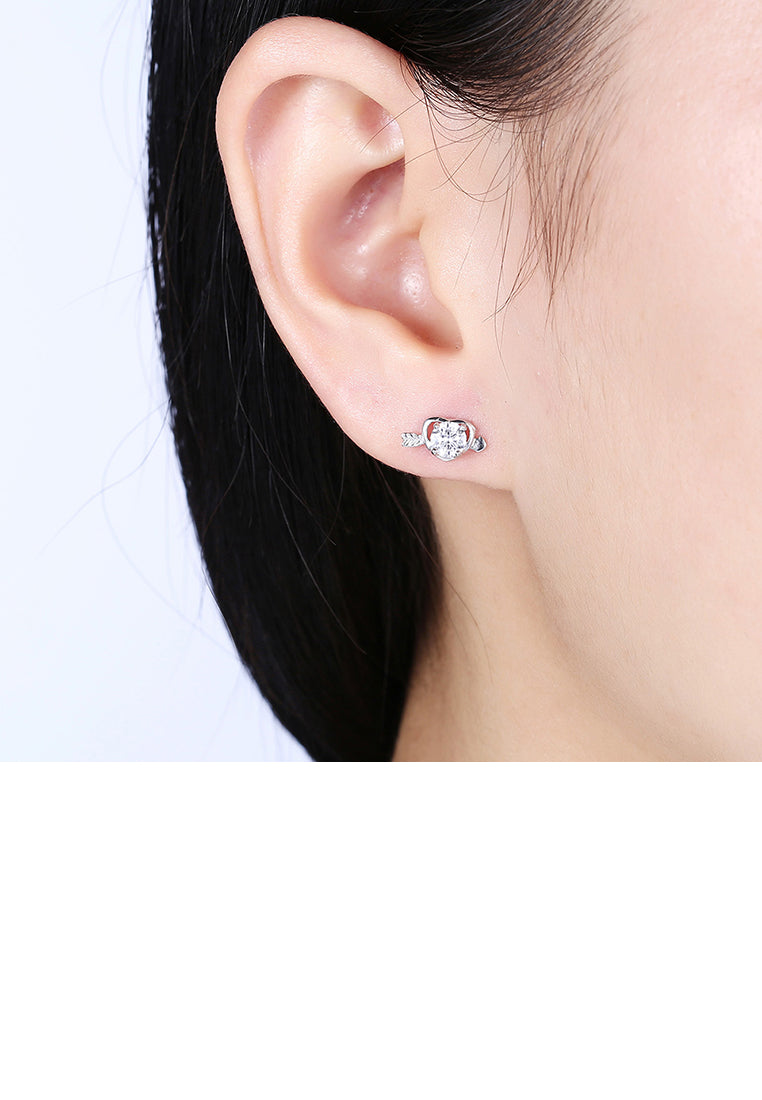 925 Sterling Silver Fashion Heart Arrow Stud Earrings with Cubic Zircon