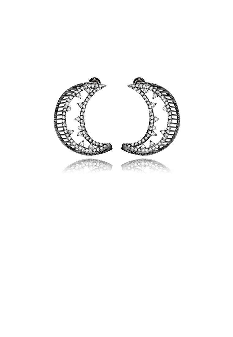 Fashion and Simple Hollow Moon Stud Earrings with Cubic Zirconia - Luxurious Look