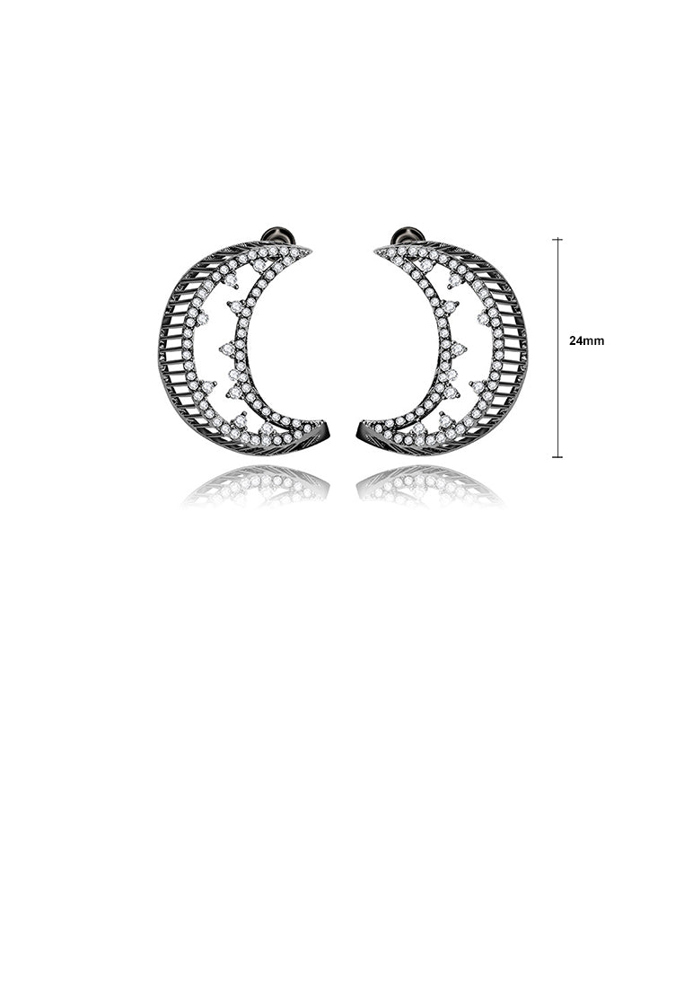 Fashion and Simple Hollow Moon Stud Earrings with Cubic Zirconia - Luxurious Look