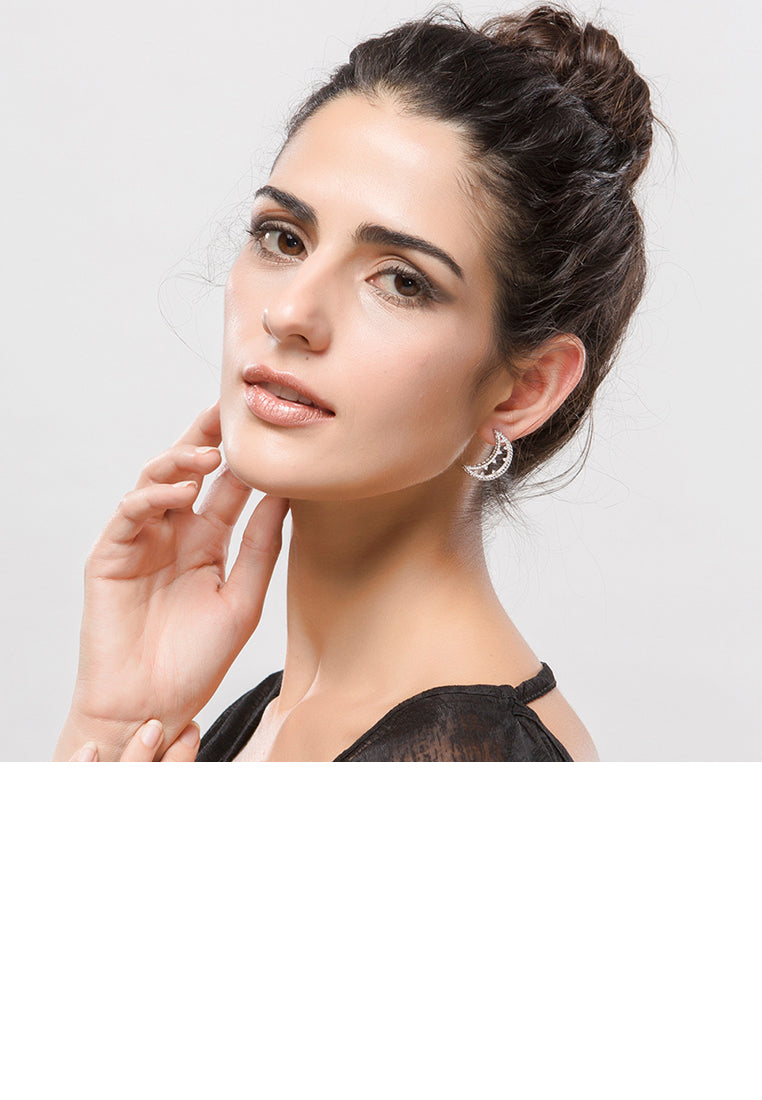 Fashion and Simple Hollow Moon Stud Earrings with Cubic Zirconia - Luxurious Look