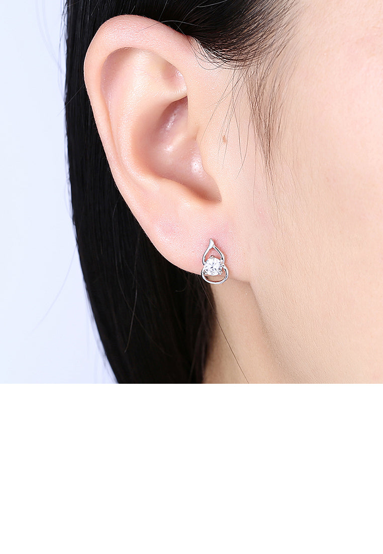925 Sterling Silver Simple Mini Elegant Exquisite Calabash Earrings and Ear Studs with Cubic Zircon