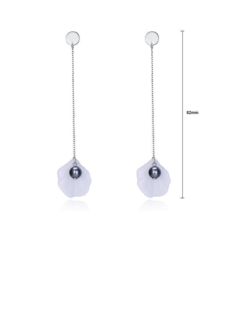 925 Sterling Silver Scalloped Pearl Earrings - Luxurious Look