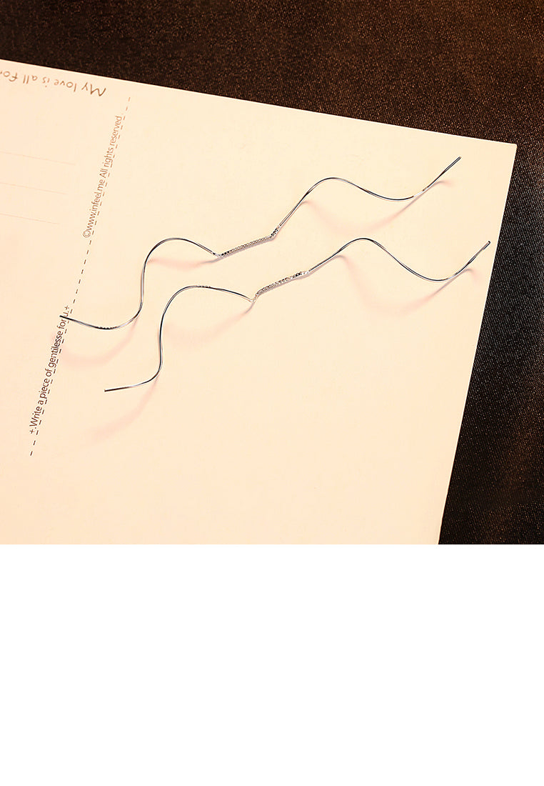 925 Sterling Silver Simple Temperament Geometric Curve Tassel Earrings