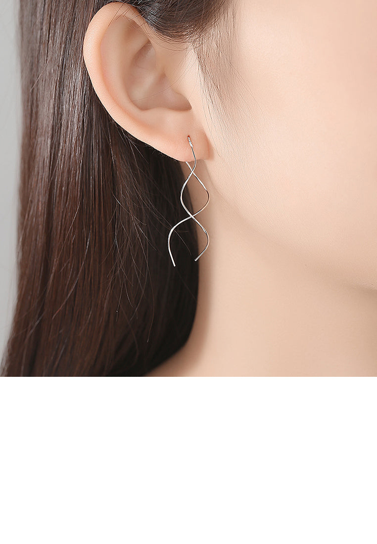 925 Sterling Silver Simple Temperament Geometric Curve Tassel Earrings