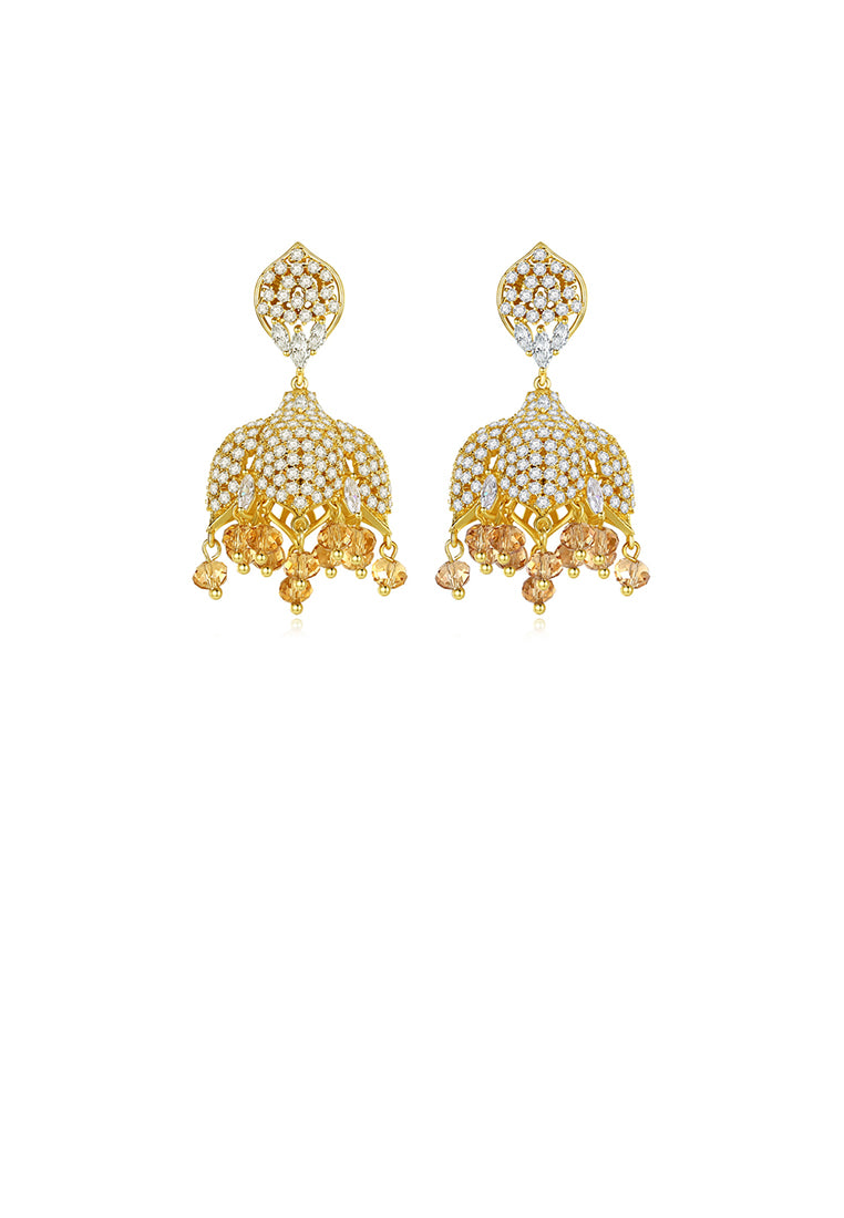 Fashion Bright Plated Gold Vintage Palace Wind Chime Earrings with Cubic Zirconia - Luxurious Look