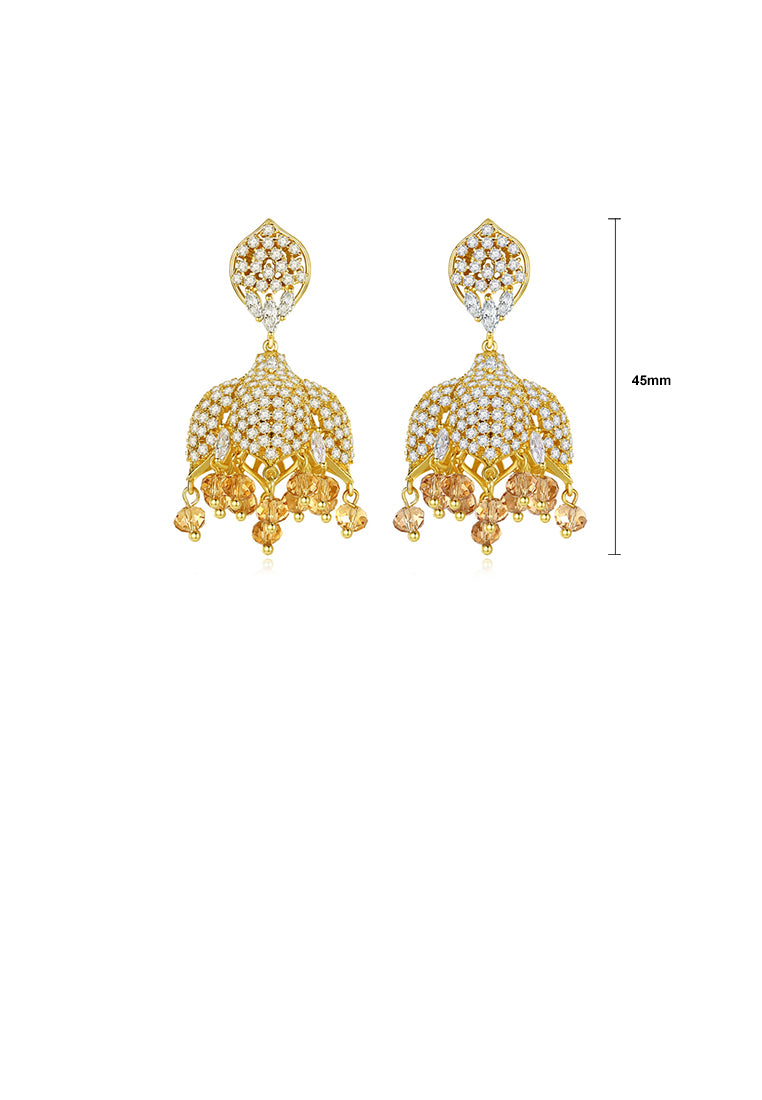 Fashion Bright Plated Gold Vintage Palace Wind Chime Earrings with Cubic Zirconia - Luxurious Look