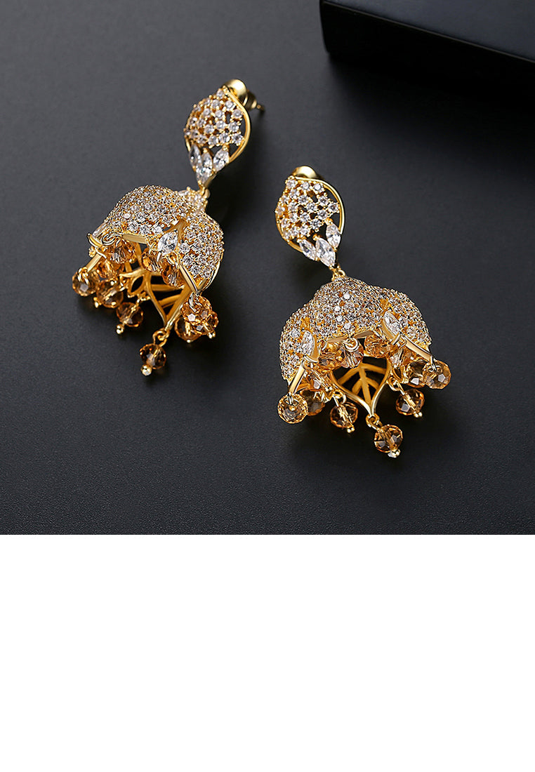 Fashion Bright Plated Gold Vintage Palace Wind Chime Earrings with Cubic Zirconia - Luxurious Look